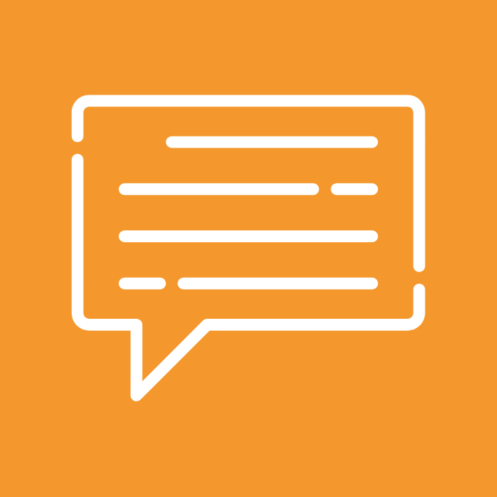 Das Bild zeigt eine weiße Sprechblase, die das Thema Stellungnahme symbolisieren soll. Die Sprechblase ist auf orangefarbenem Grund platziert.