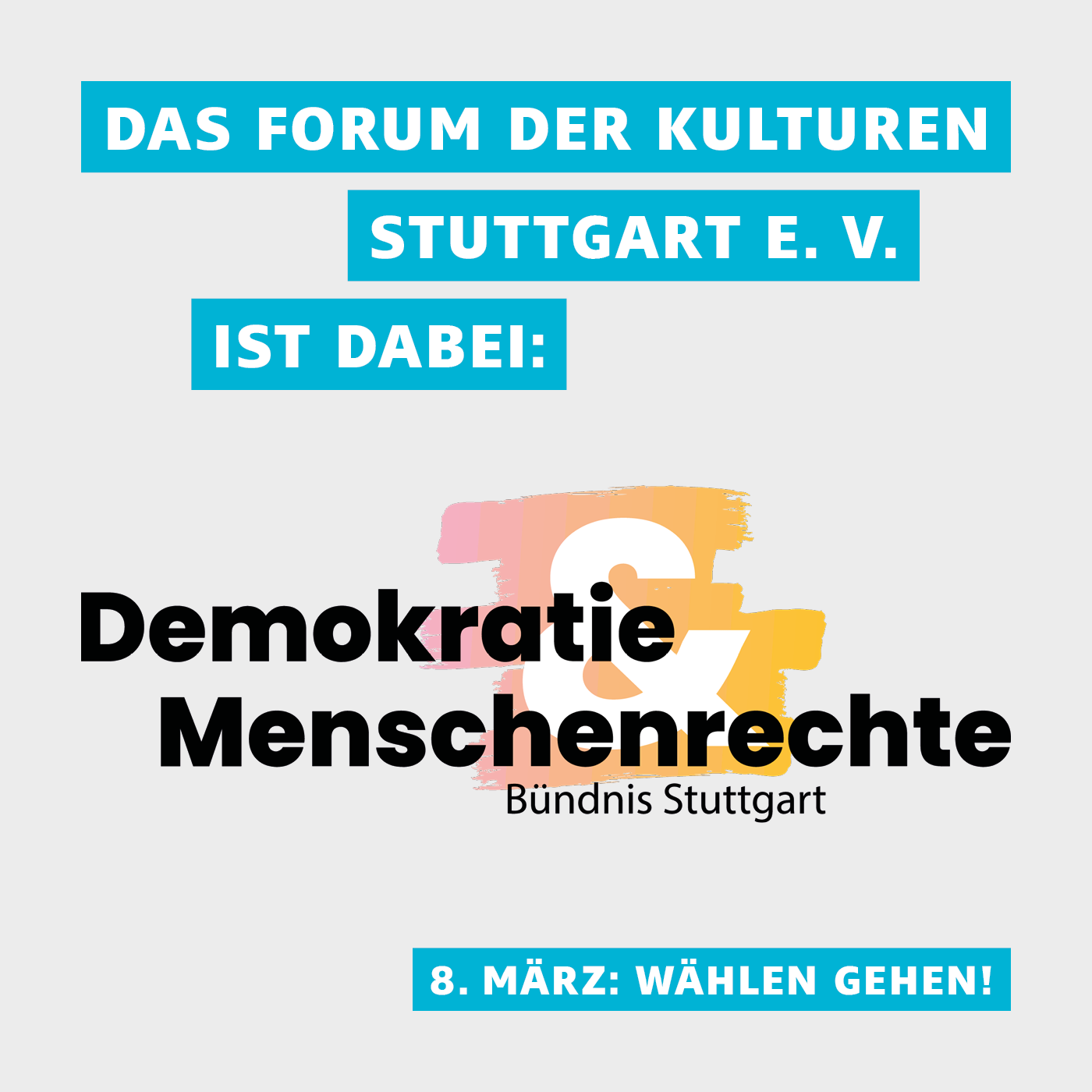 Das Bild zeigt das Logo des Bündnisses für Demokratie und Menschenrechte und den Hinweis, dass das Forum der Kulturen Mitglied im Bündnis ist